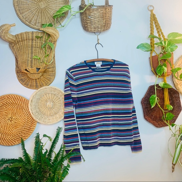 vintage 90s ribbed rainbow striped crop sweater - Picture 2 of 6